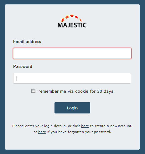 Majestic log in page